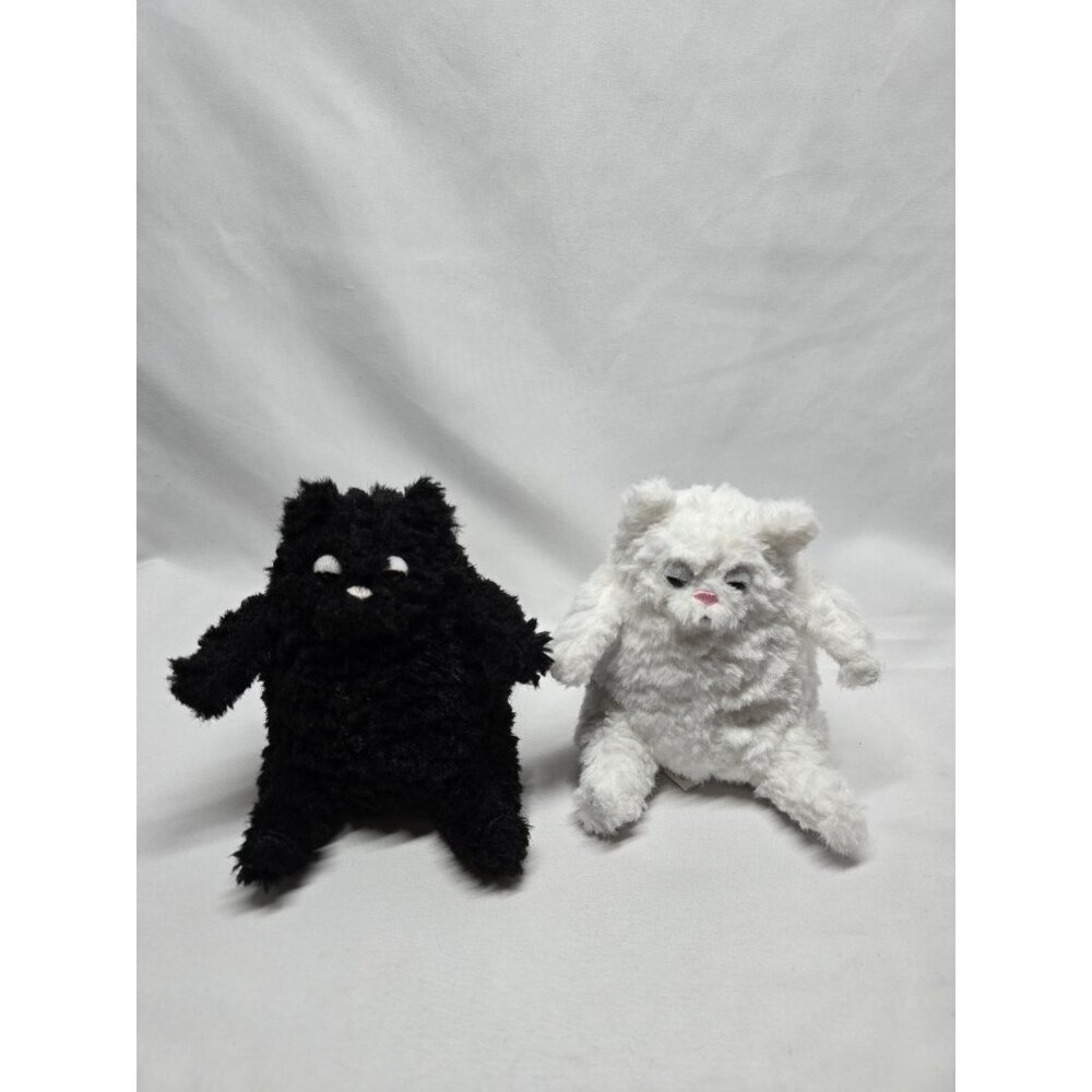 Black And White Chunky Sitting Cats Stuffed Animal Toy Lot Of 2- UNBRANDED